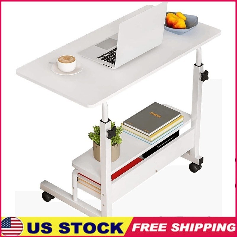Adjustable Height Mobile Laptop Desk Rolling Workstation W/ Storage Shelf New