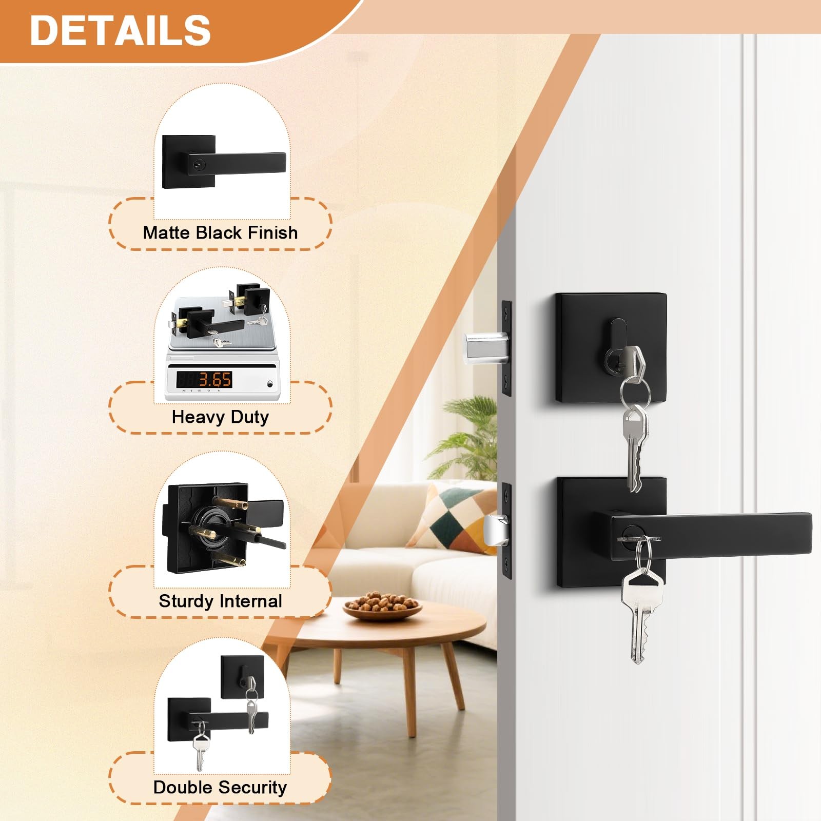 Probrico Flat Black Entry Levers Lock Sets and Single Cylinder 1 Pack,