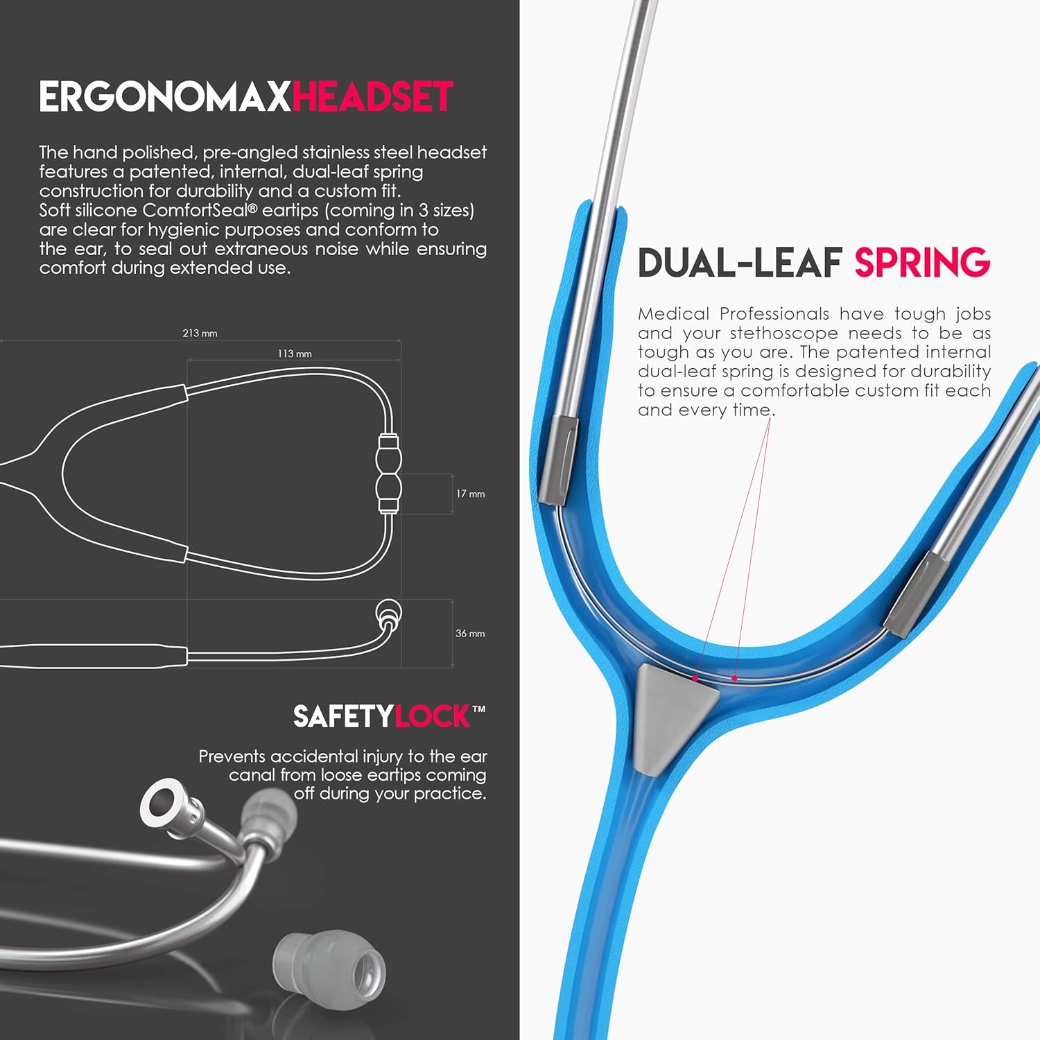 Stainless Steel Stethoscope Adult Dual Head Light Blue Tube Silver Head