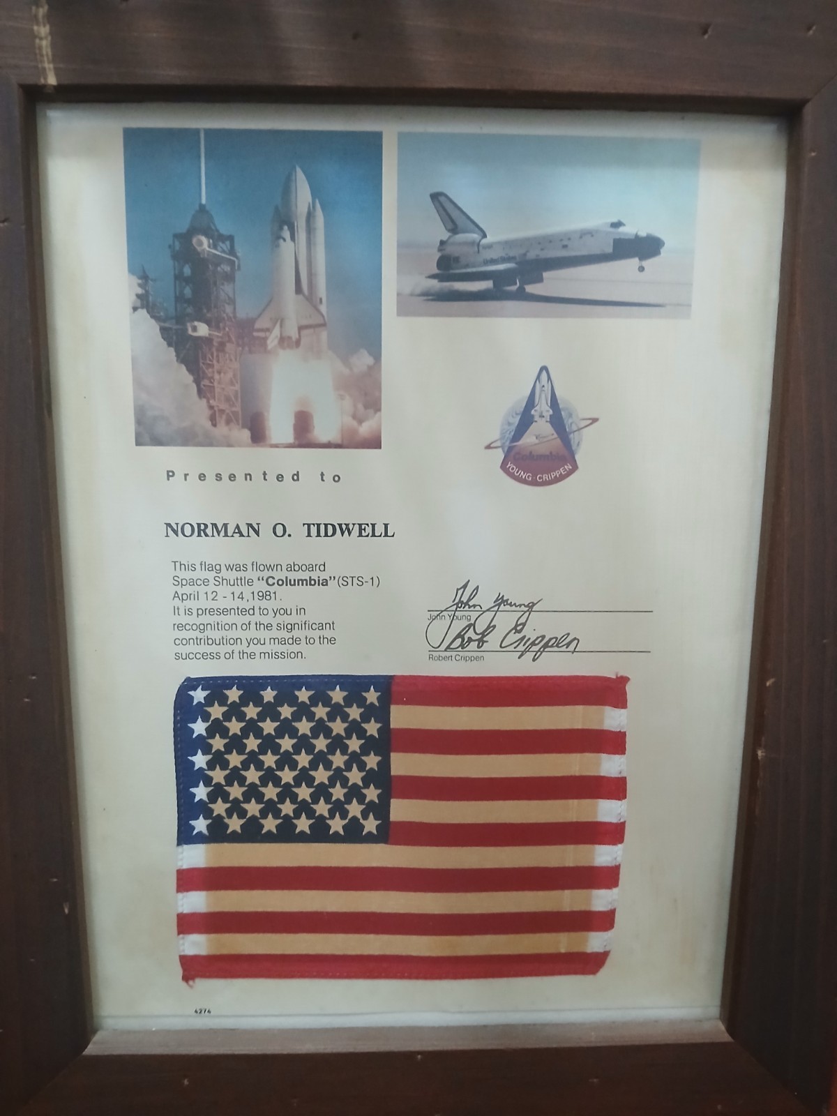 NASA STS-1 SPACE SHUTTLE COLUMBIA 1981 FLOWN FLAG
