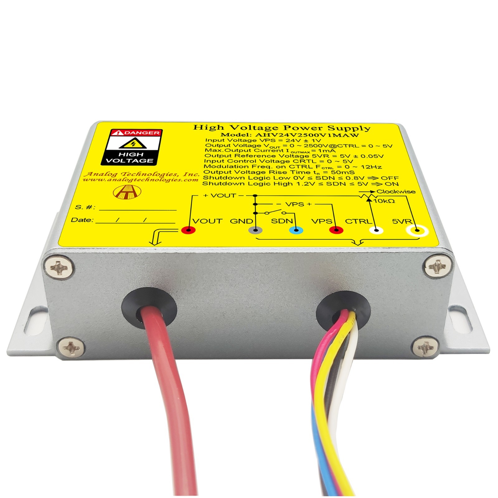AHV24V2500V1MAW DC-DC HV Power Supply Module 24V Input 0-2500V 1mA  Control