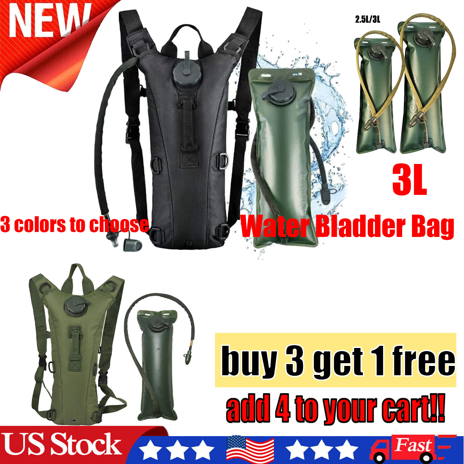3L Hydration Pack with Water Bladder - Tactical Backpack for Outdoor Sports