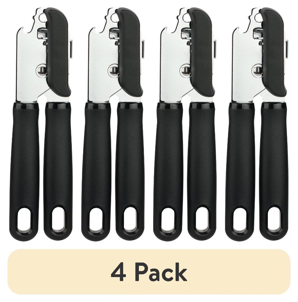 (4 pack) Mainstays 2 Ply Manual Can Opener with Integrated Bottle Opener, Black