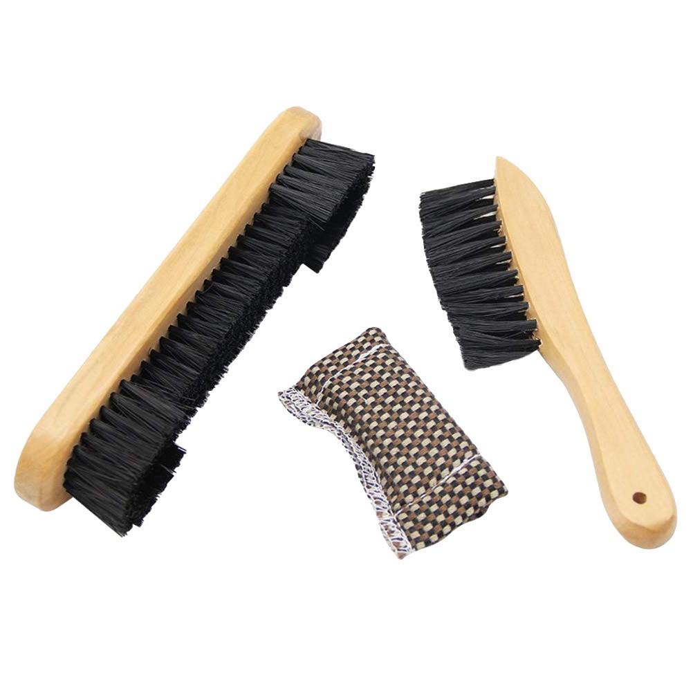 3Pcs Durable Pool Table Brush Set Bamboo Handle Felt Cleaner with Cloth