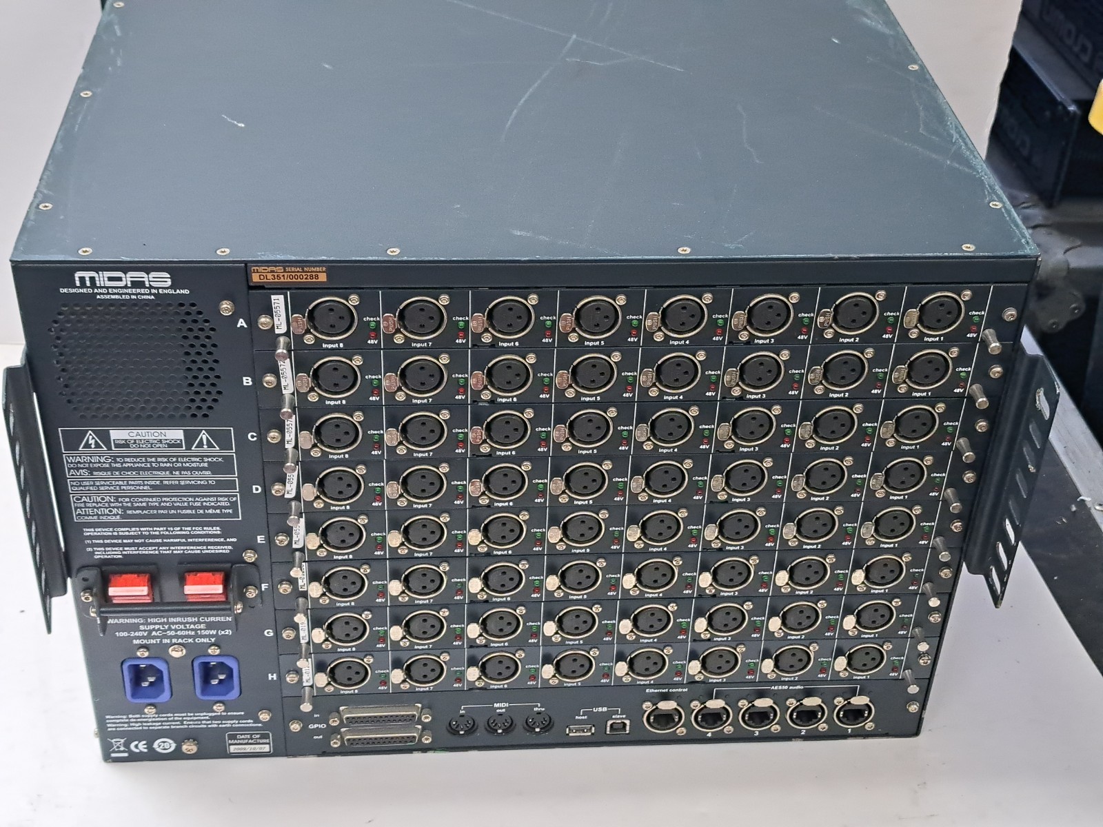 Midas DL351 Modular Stage Box with 8 DL441 Mic Line Input Card 64 Inputs
