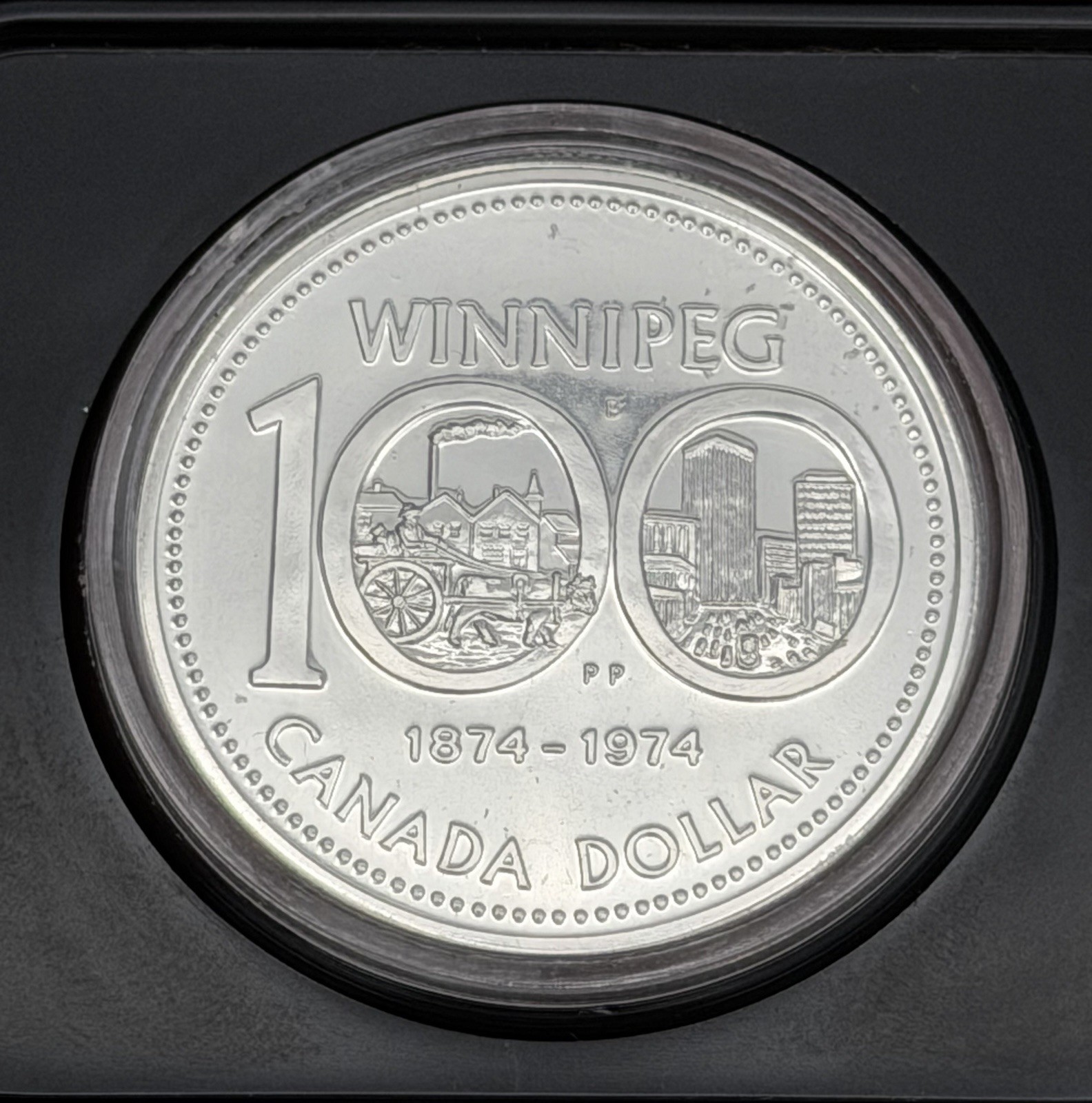 1974 Canada Winnipeg Centennial Silver Dollar Proof in Case .500 Silver