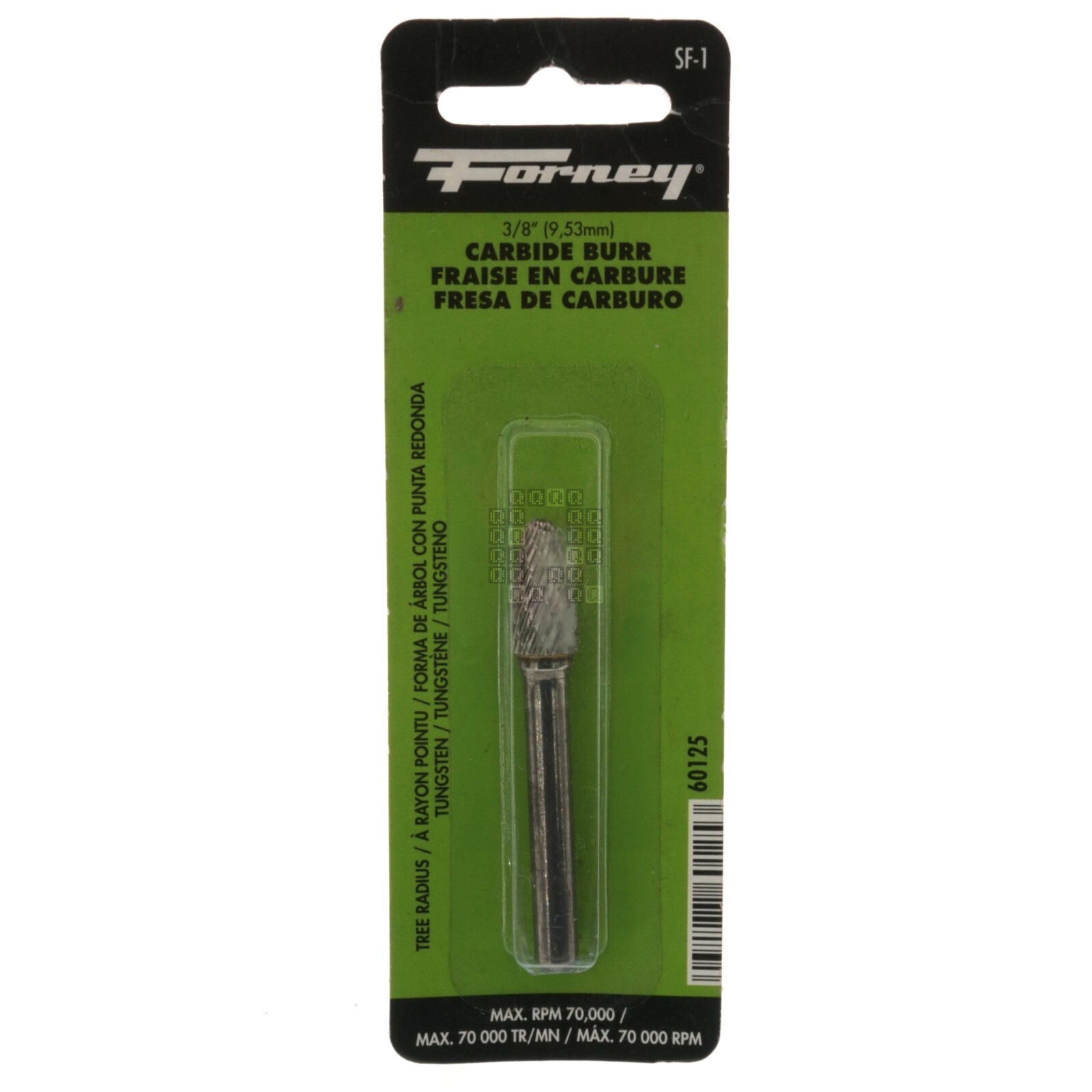 Forney Industries 60125 3/8" Tree Radius SF-3 Carbide Burr, 1/4" Straight Shank