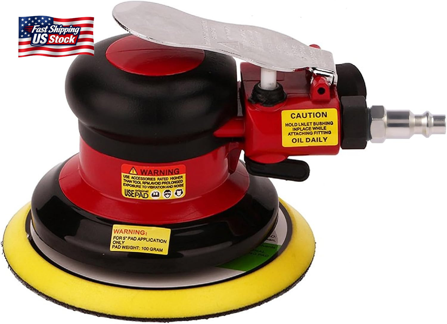 Professional Air Random Orbital Palm Sander, Dual Action Pneumatic Sander, Low V