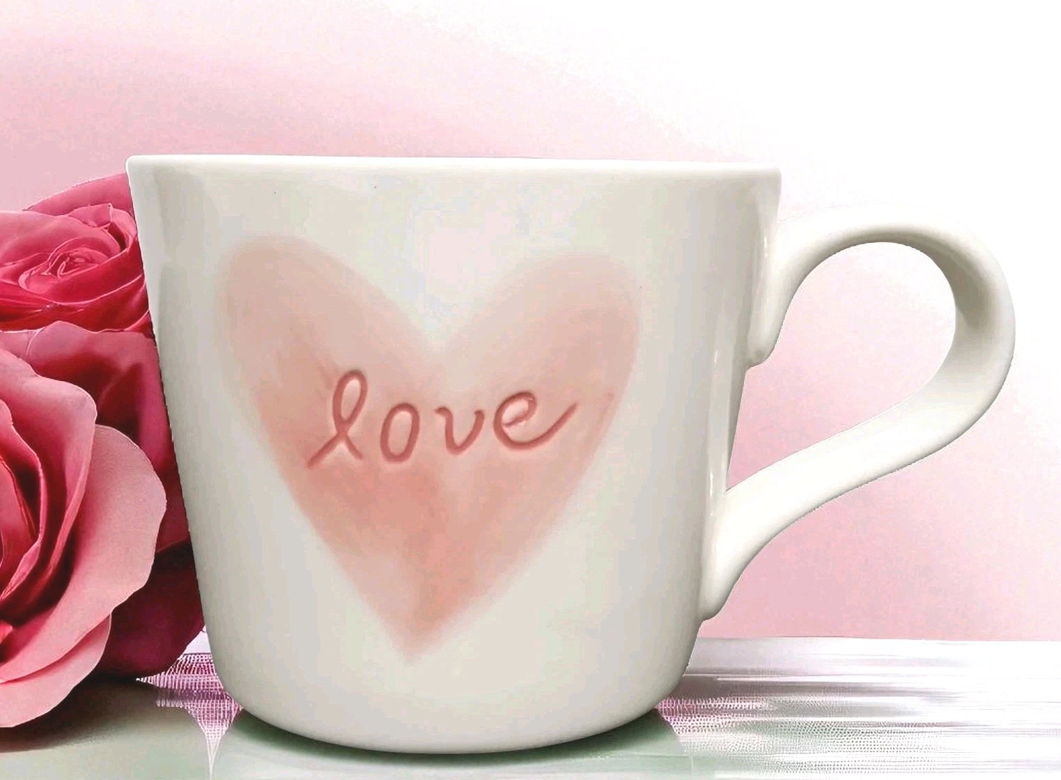 Pottery Barn Love Mug 11 OZ NEW Valentine's Day Watercolor Heart Love Holiday