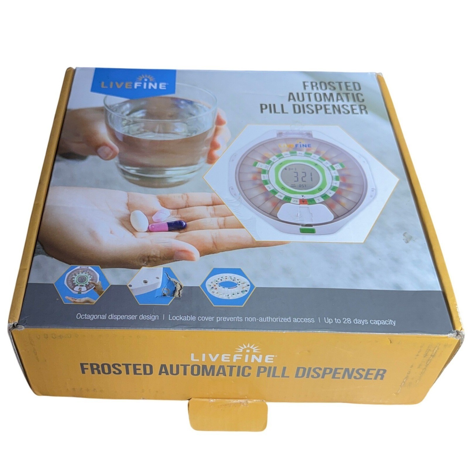 LiveFine Frosted Automatic Pill Dispenser 28 Day Locking Alarm LCD Med Organizer