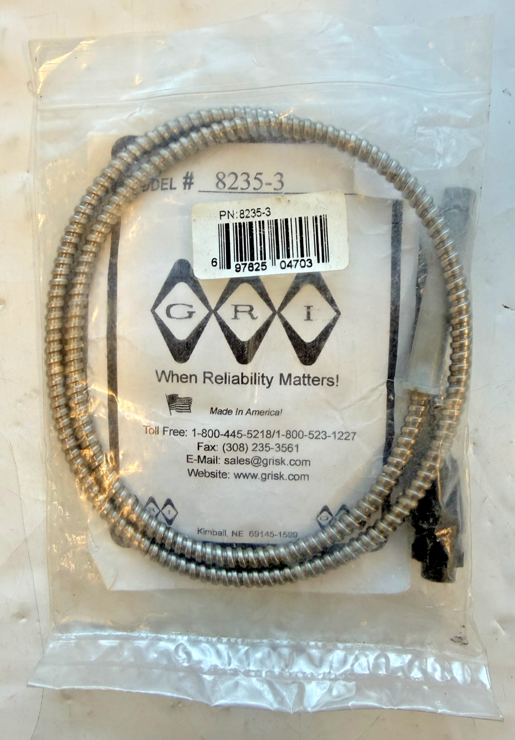 GRI 8235-3 4704A Switch Set, 3' #5702 Armored Cable, One Male Connector