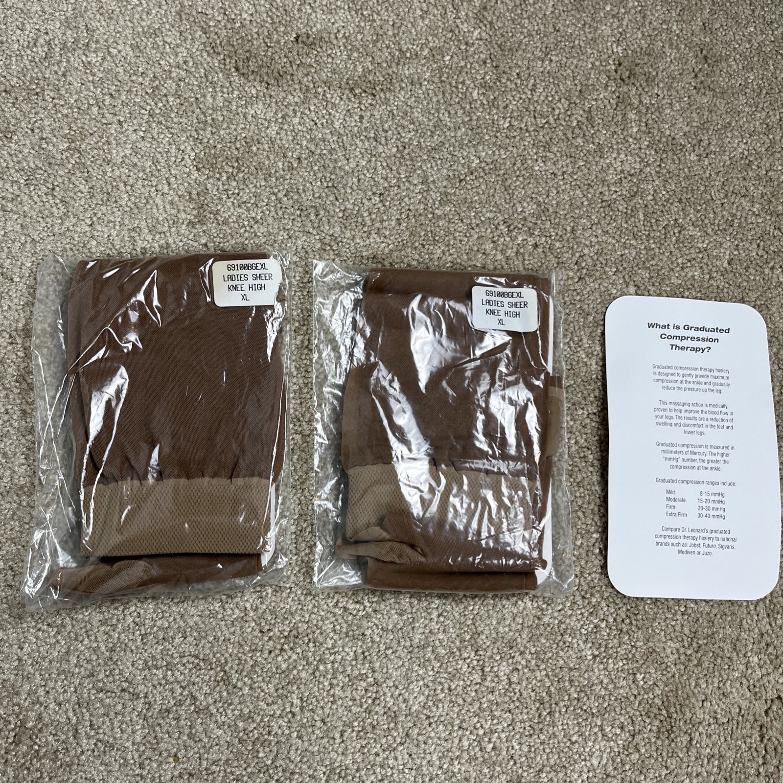 2 Pairs Dr. Leonard's Graduated Compression Therapy Hosiery Knee High Sheer XL