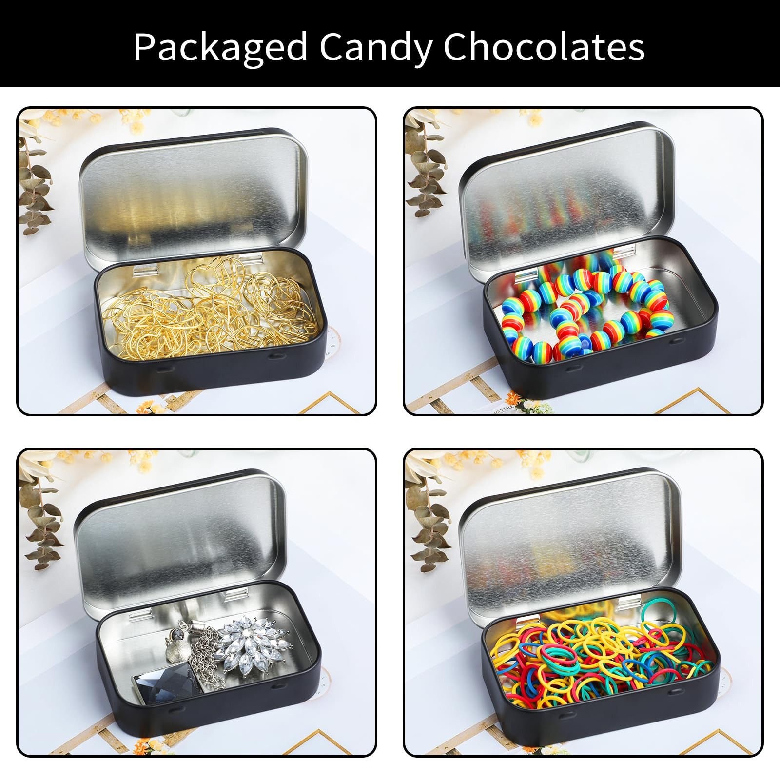 Ouligay Black Metal Rectangular Empty Hinged Tins Metal Tin Box Small Tins wi...