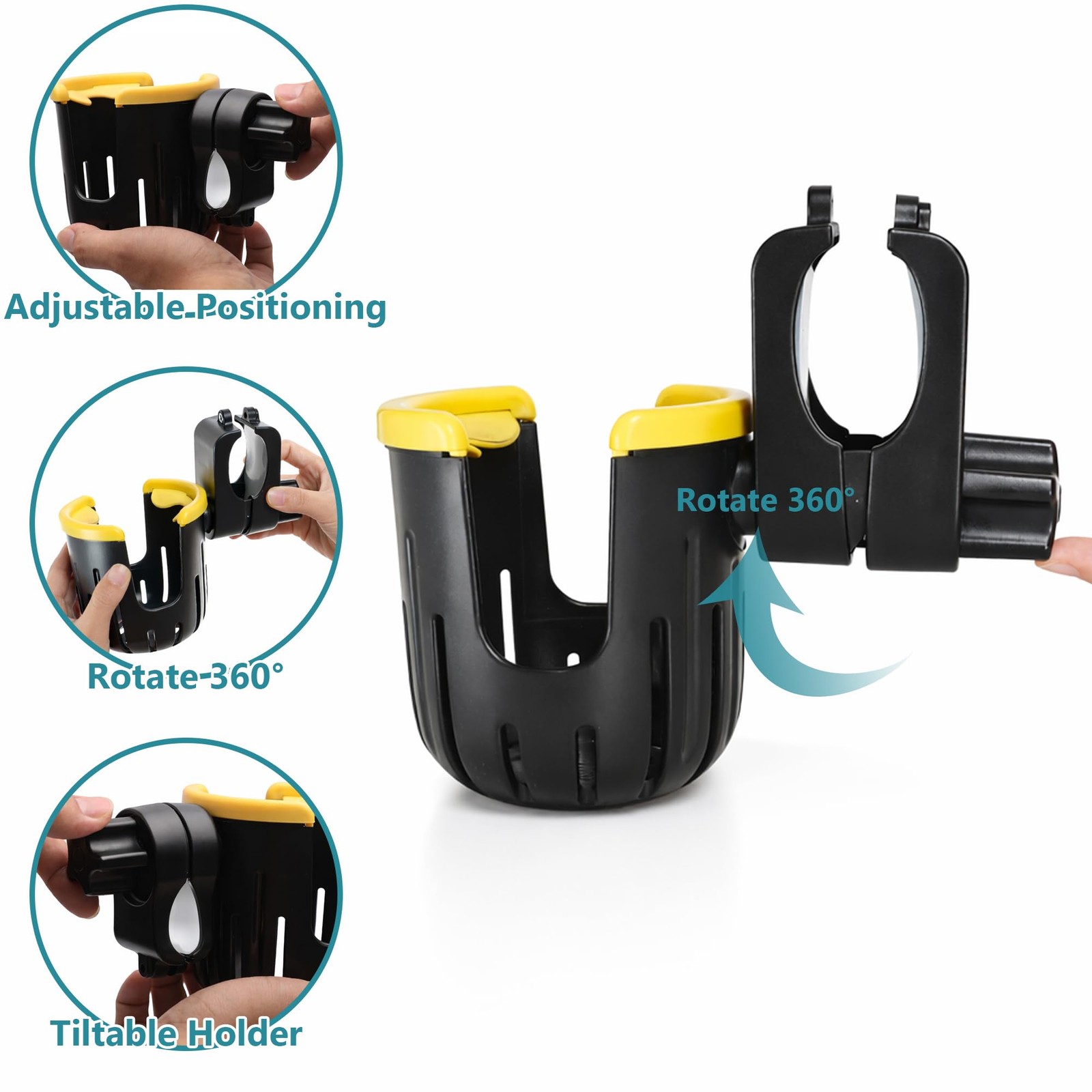 Walker Rollator Cup Holder - Adjustable Clip-On Drink for Wide Yellow