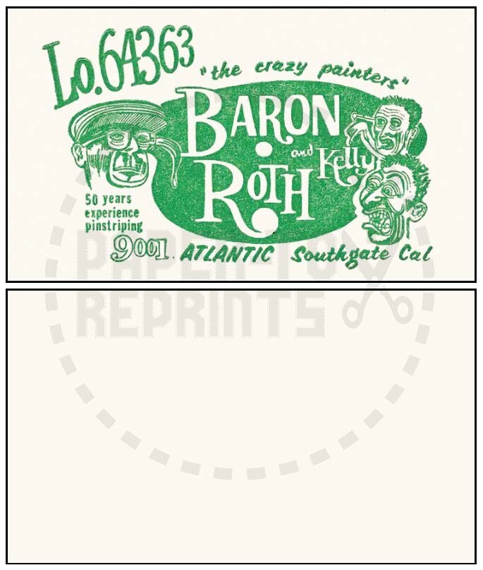 THE CRAZY PAINTERS - BARON ROTH AND KELLY BUSINESS CARD - VINTAGE REPRINT