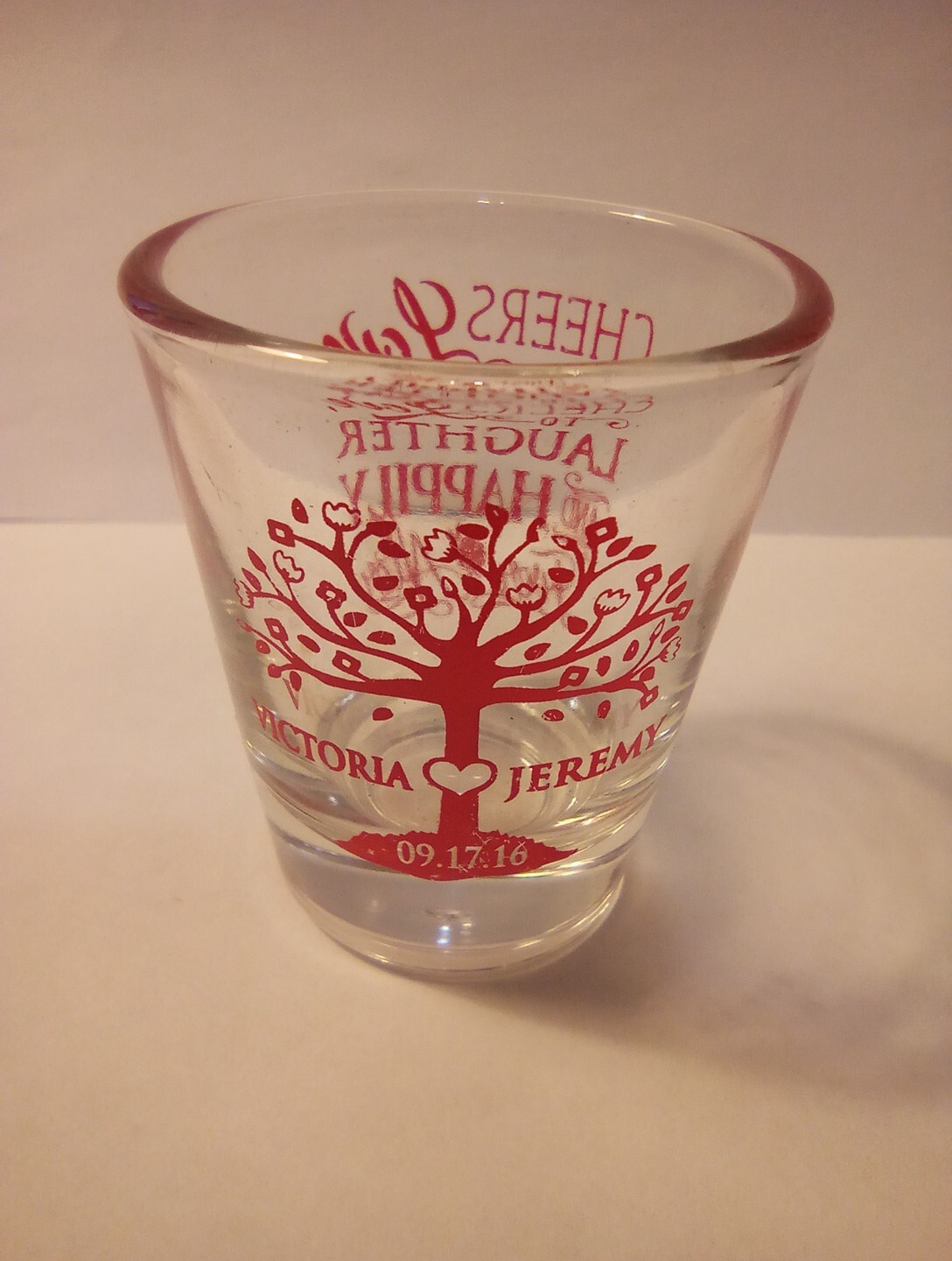 2016 VICTORIA & JEREMY WEDDING LOGO SHOT GLASS GREAT FOR ANY COLLECTION!
