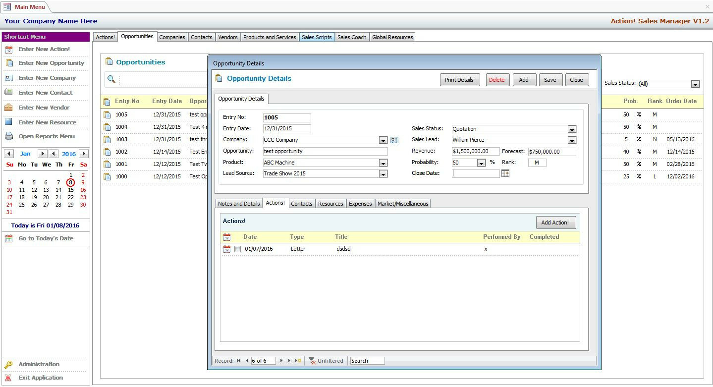 MS Access Based Sales Manager CRM Software - Use As-Is or Customizable