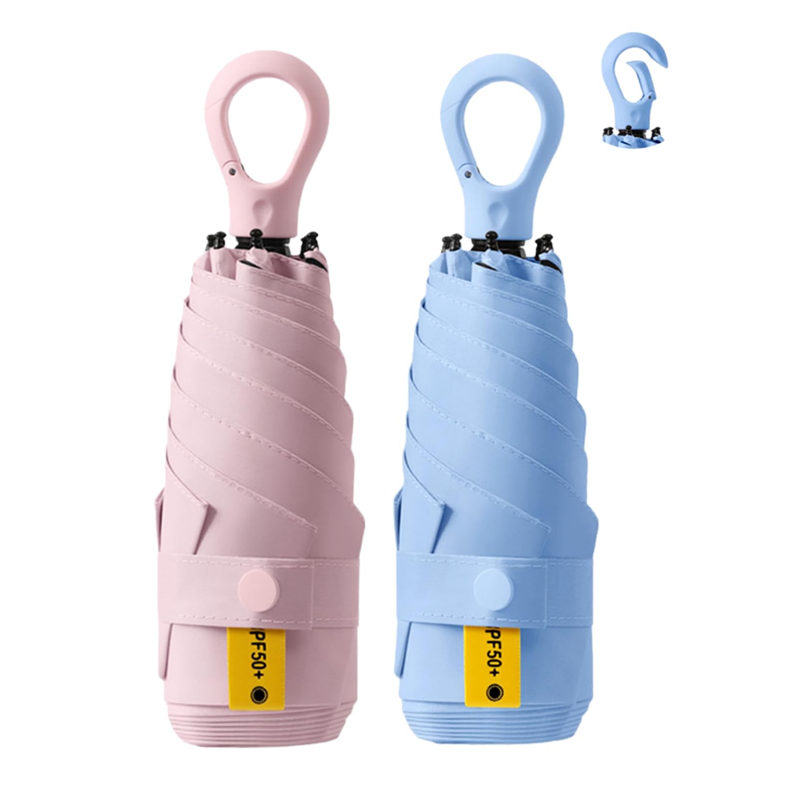 Fuxiqar 2-Pack Travel Mini Compact Umbrella Parasol UV Sun Pink + Blue