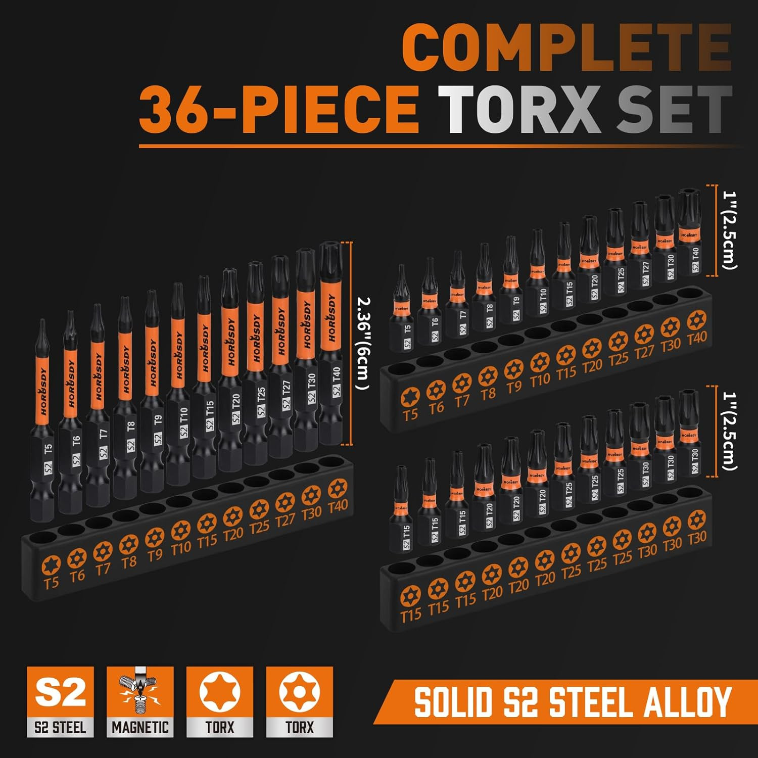 Torx Bit Set, 36Pcs Security Torx Bit Set,Tamper Proof Star Bits (T5-T40) for Im