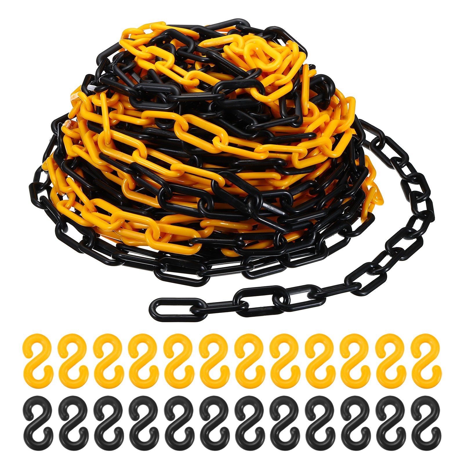 Plastic Chain Links, 100 Foot 2" Safety Chains, Yellow/Black Plastic Chains