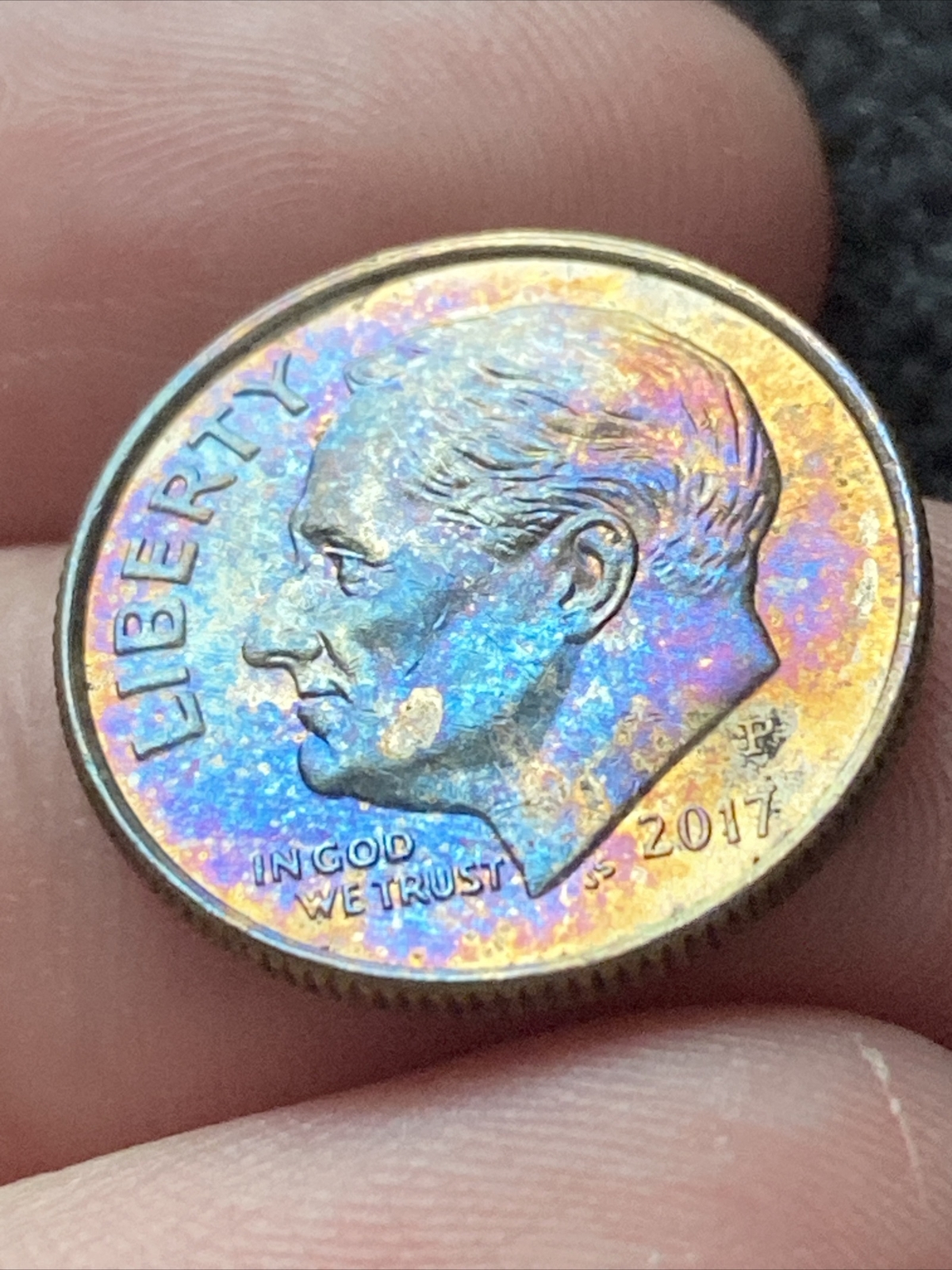 2017 P Roosevelt Dime Actual Coin Phenomenal One-of-a-kind Rainbow Tone! TK5021*