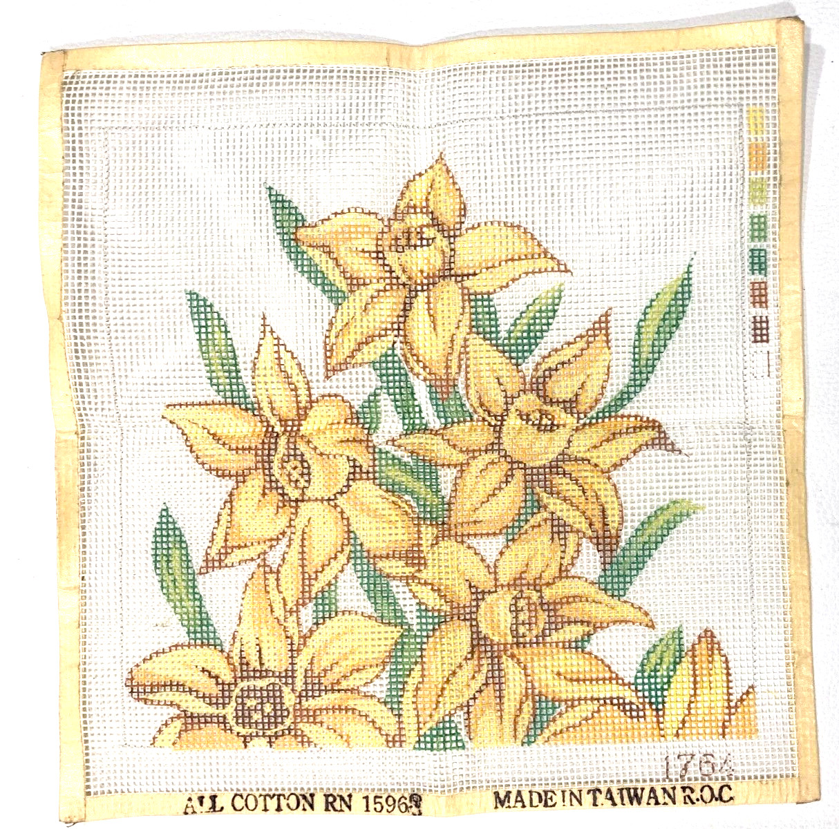Hand Painted Cotton Needlepoint Canvas 12x12 inch Floral Design