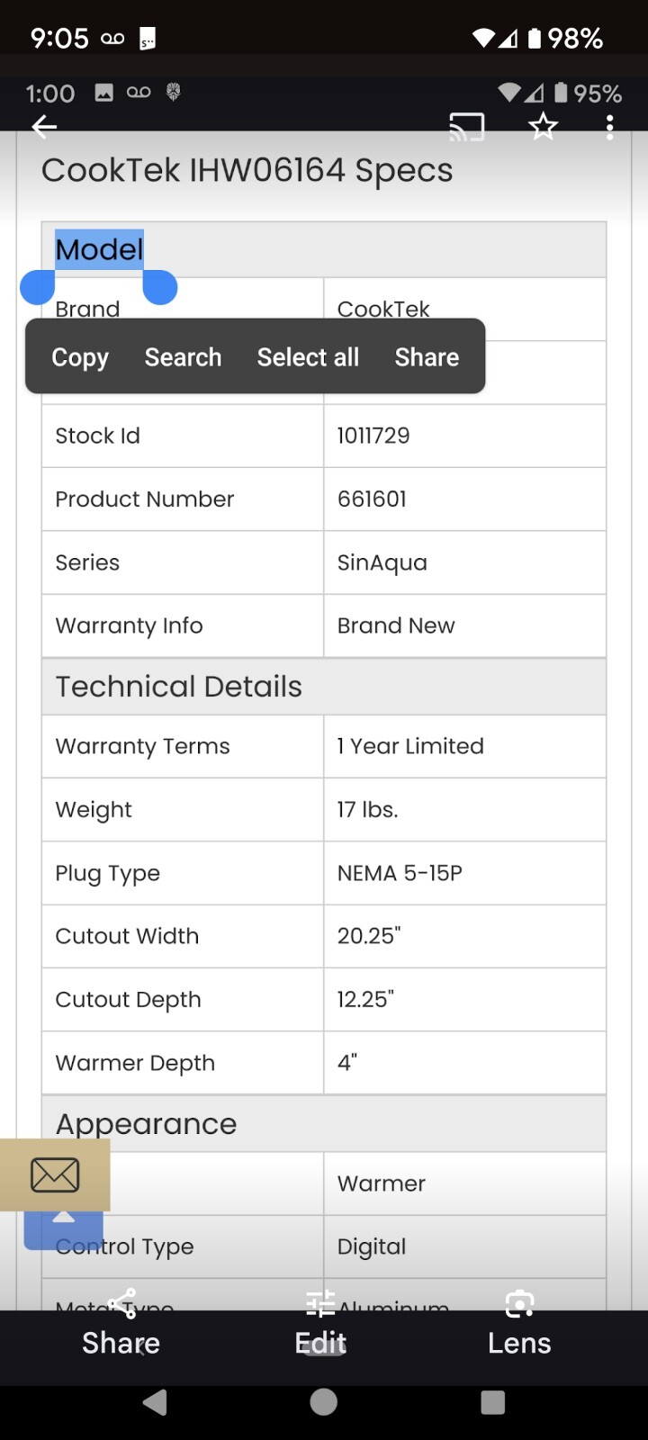 CookTek Induction Warmer