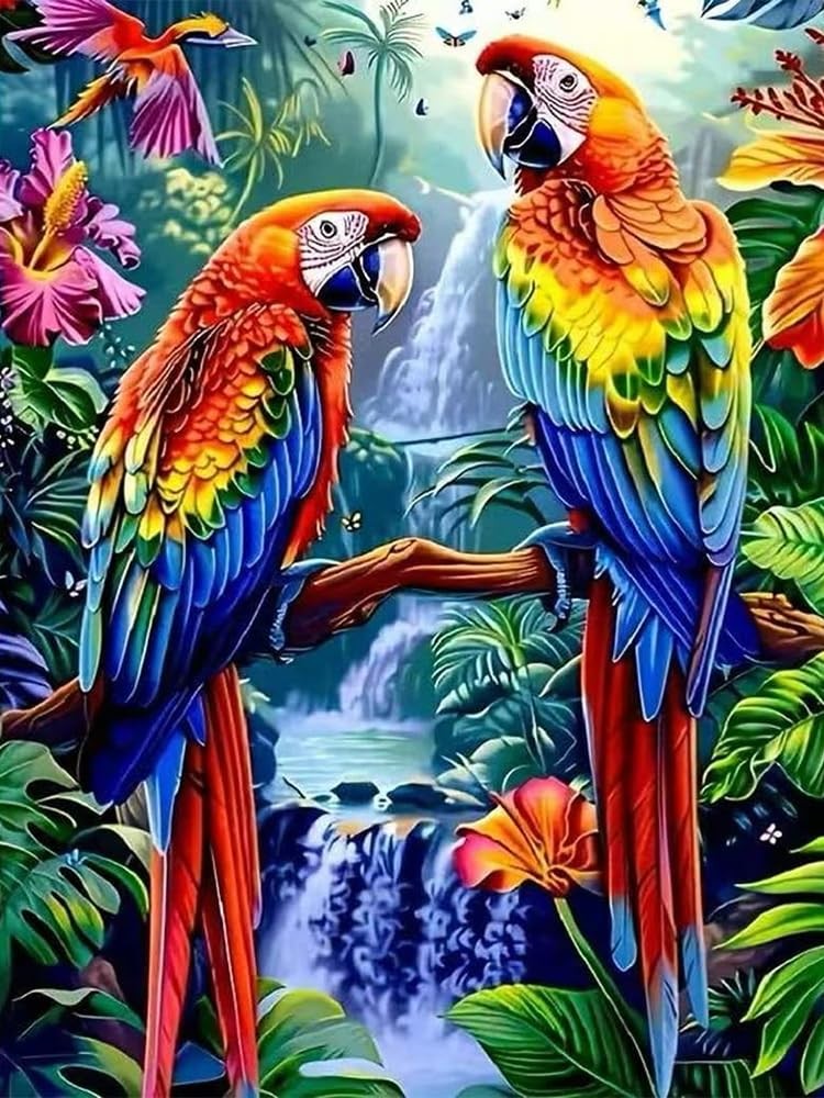Parrot Diamond Art Kits for Adults,DIY Round Full Drill 5D Diamond Painting q