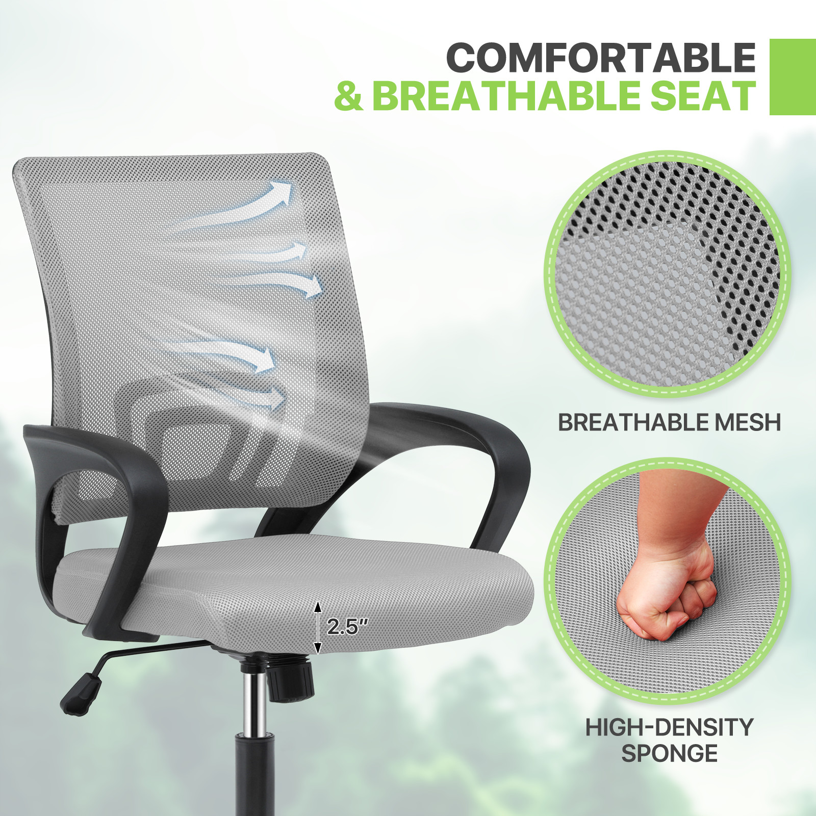 Pair Adjustable Height Computer Home Office Ergonomic Desk Mesh Chair Light Grey