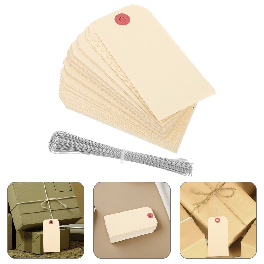 100 Pcs Shipping Tags Packaging Wired Label Holder with Eyelets Cable
