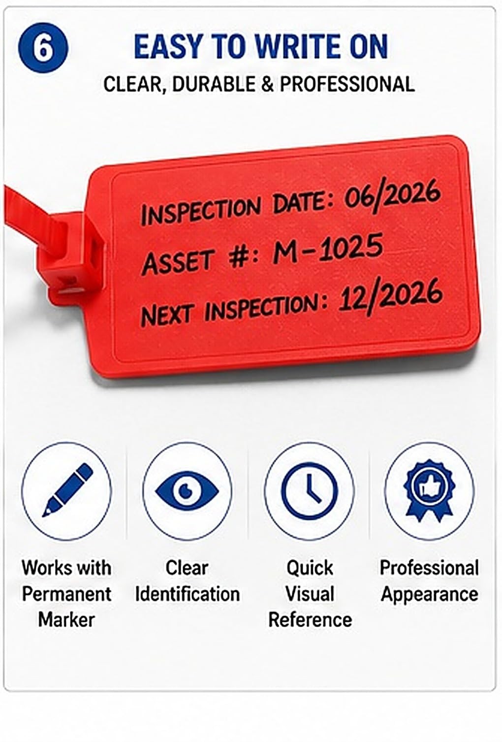 Inspection Tag Cable Ties with Writable Labels, Self-Locking Nylon 100 Pack