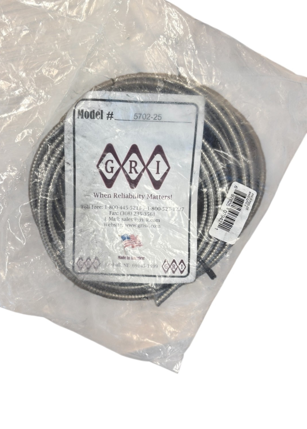 GRI 5702-25  25' Armored Cable, 3/16" ID, Stainless Steel