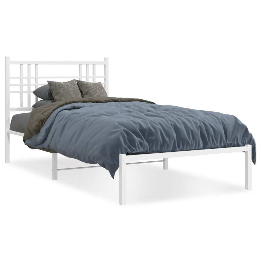 Metal Bed Frame without Mattress with Headboard White 39.4"x78.7