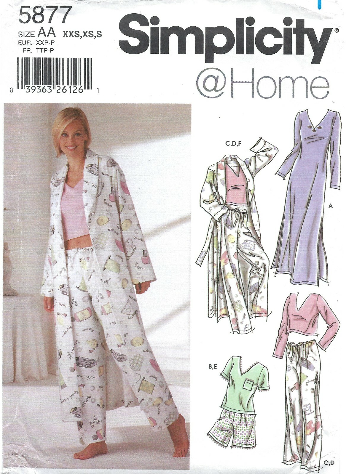Simplicity 5877 Robe, Nightgown, Pajama Pants & Shorts & Top Sz 4-12 UNCUT OOP