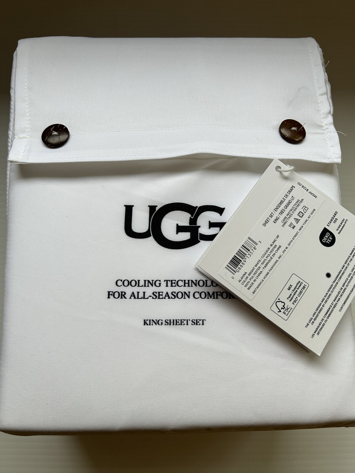 UGG 4PC KING Sheet Set "ALAHNA" COOLING TECHNOLOGY ALL-SEASON - BRIGHT WHITE