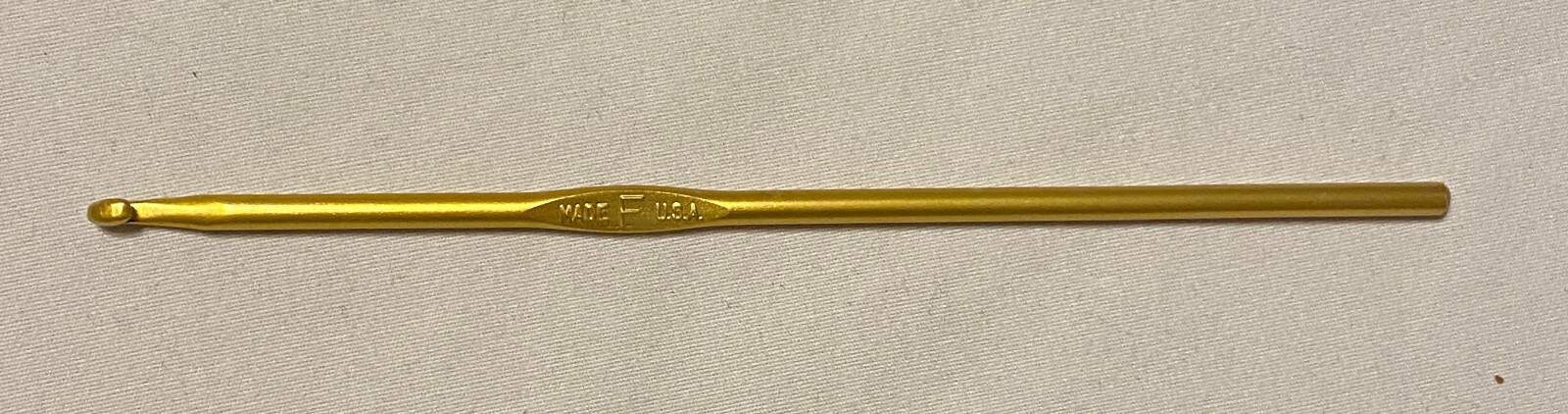 Vintage Used Hero Crochet Hook Made In USA Size F Metal Gold