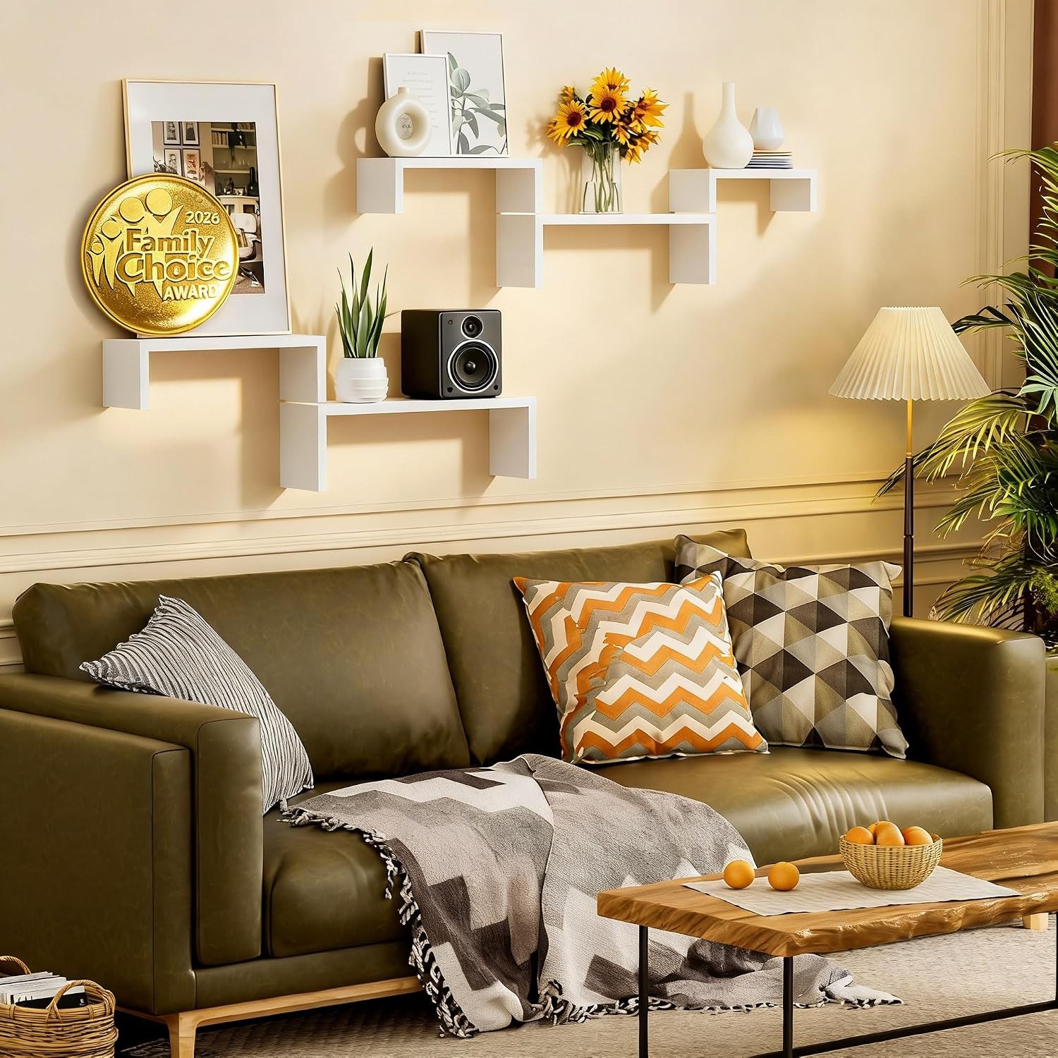 White Floating Shelves Set of 5 Solid Wood Wall Mounted Shelves | Sturdy Rustic