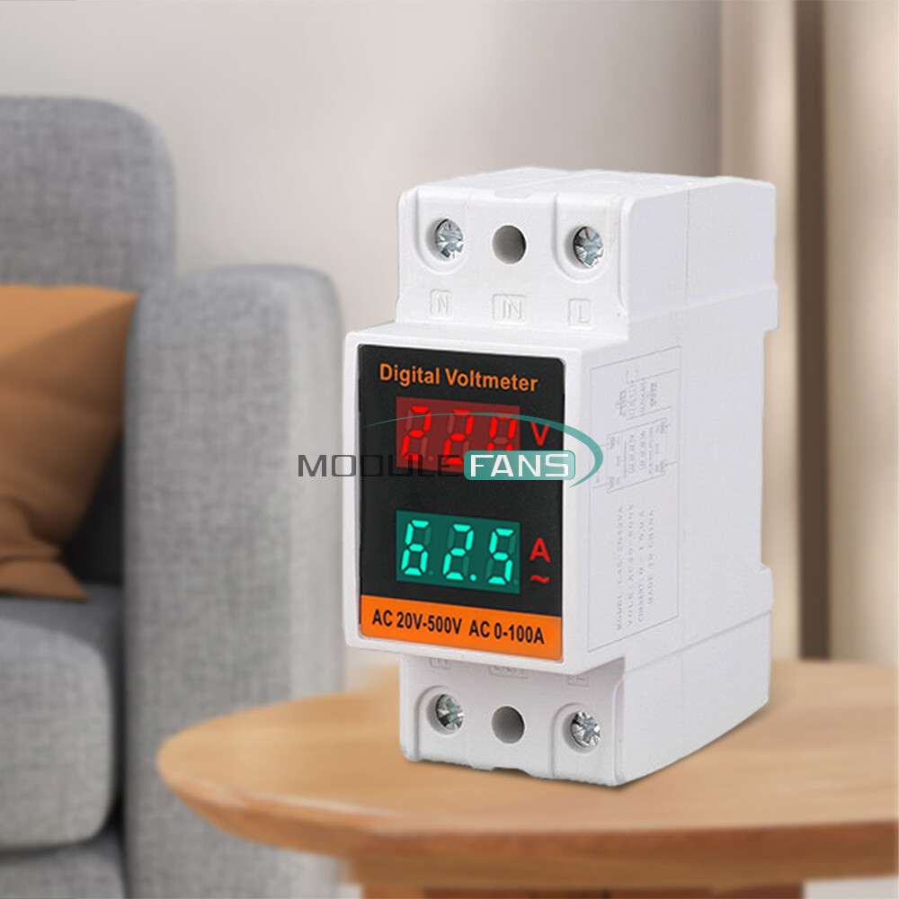 AC 50-500V 100A Din Rail Single-phase Digital Voltage LCD Voltage Current Meter
