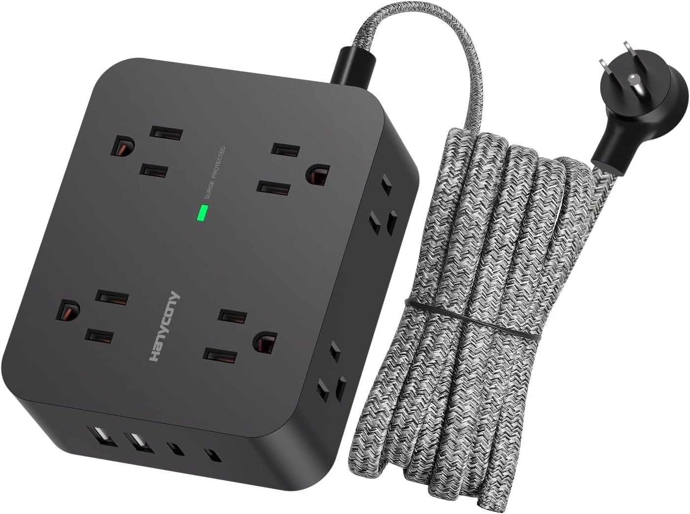 Surge Protector Power Strip with 8 Outlets & 4 USB Ports, 5ft Extension Cord, Wa