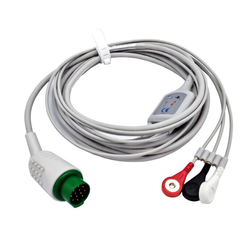 12pin ECG EKG Leadwire 3 Leads Cable for Biolight M7000/9000 Monitor,Snap/Clip