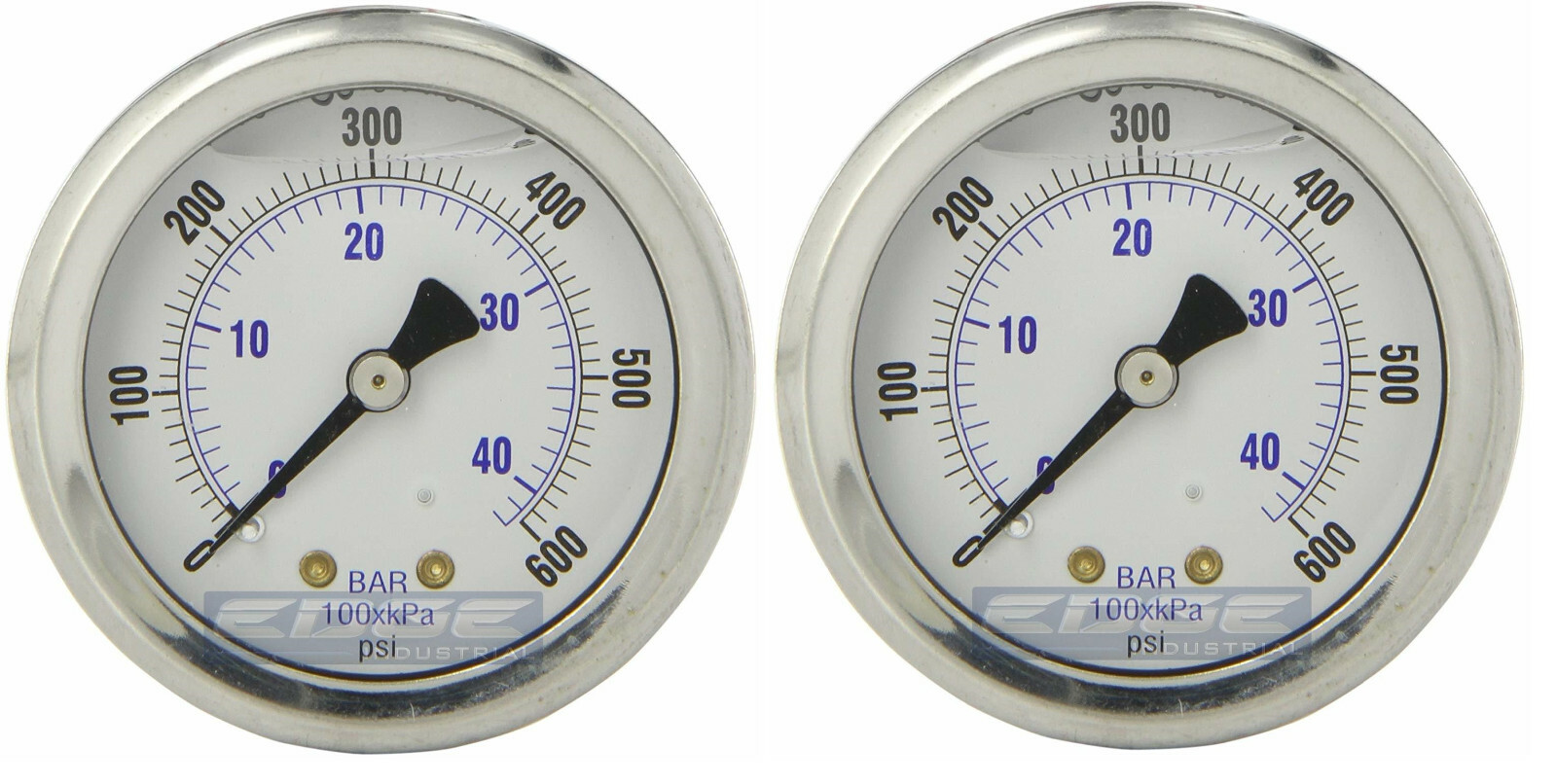 2 PACK LIQUID FILLED PRESSURE GAUGE 0-600 PSI, 2" FACE, 1/4" BACK MOUNT