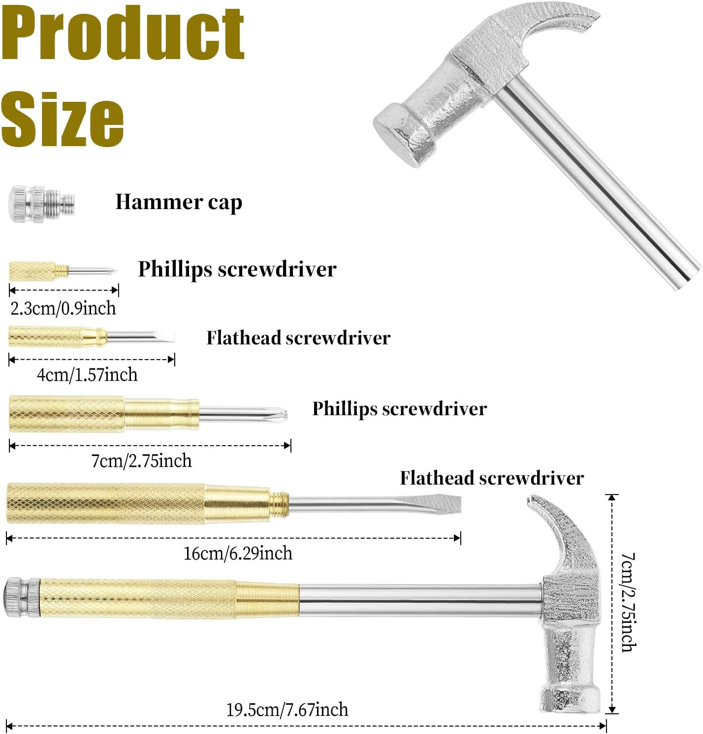 Mini Hammer 6 in 1 Small Hammer Brass Hammer Screwdriver Multitool Camping