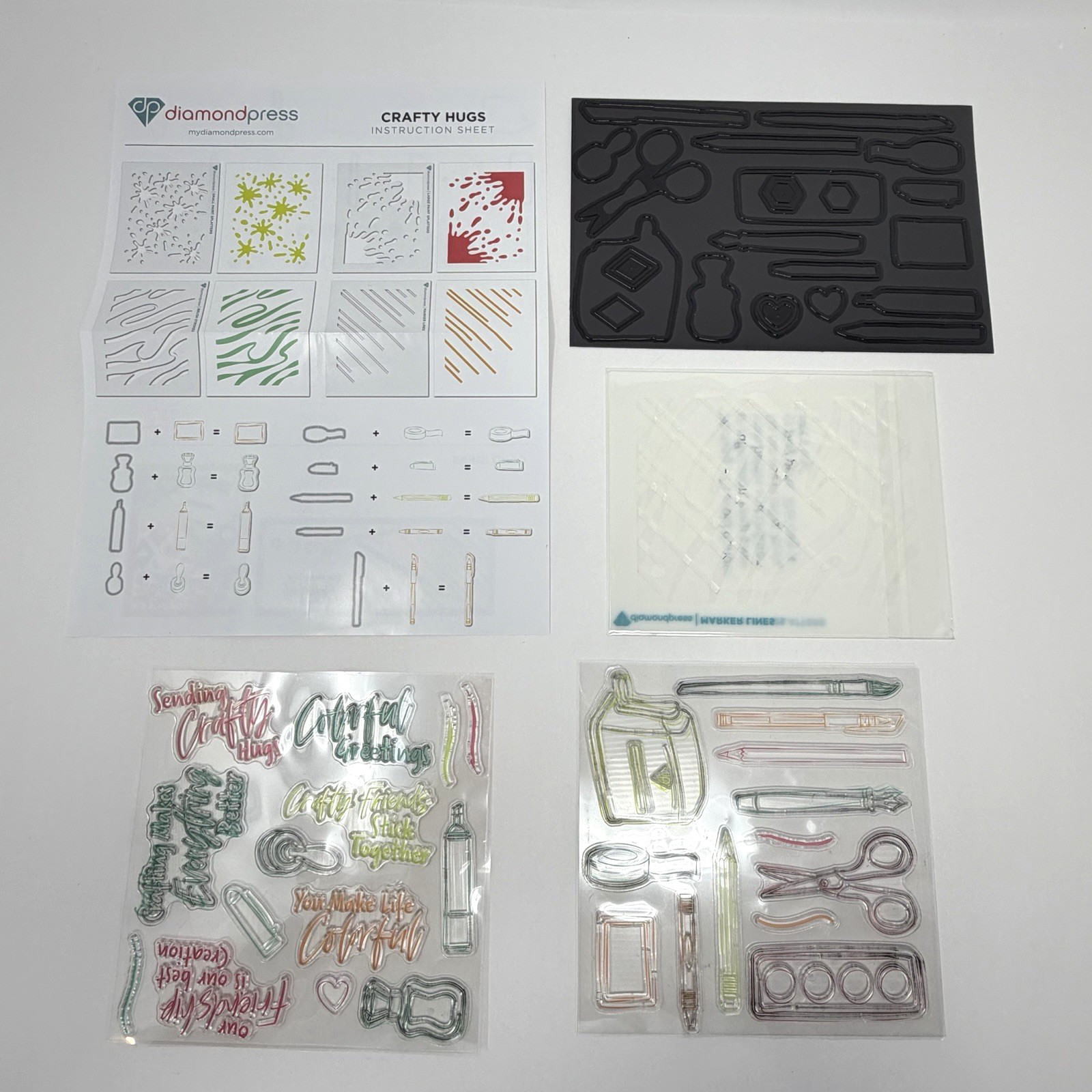 Diamond Press DP Crafty Hugs Dies & Stamps Set Background Lens Over 50 pieces