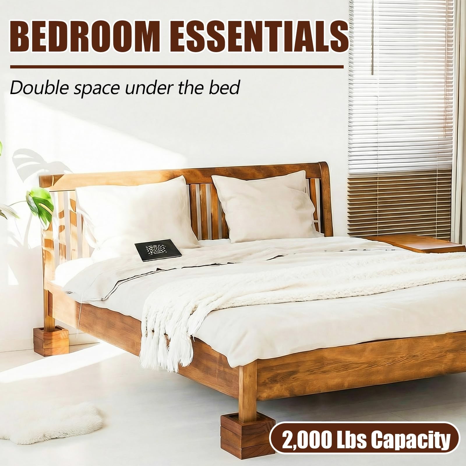 8 Pack Bed Risers Solid Wood Lifts Height Adjustable 1-4 Inch Walnu