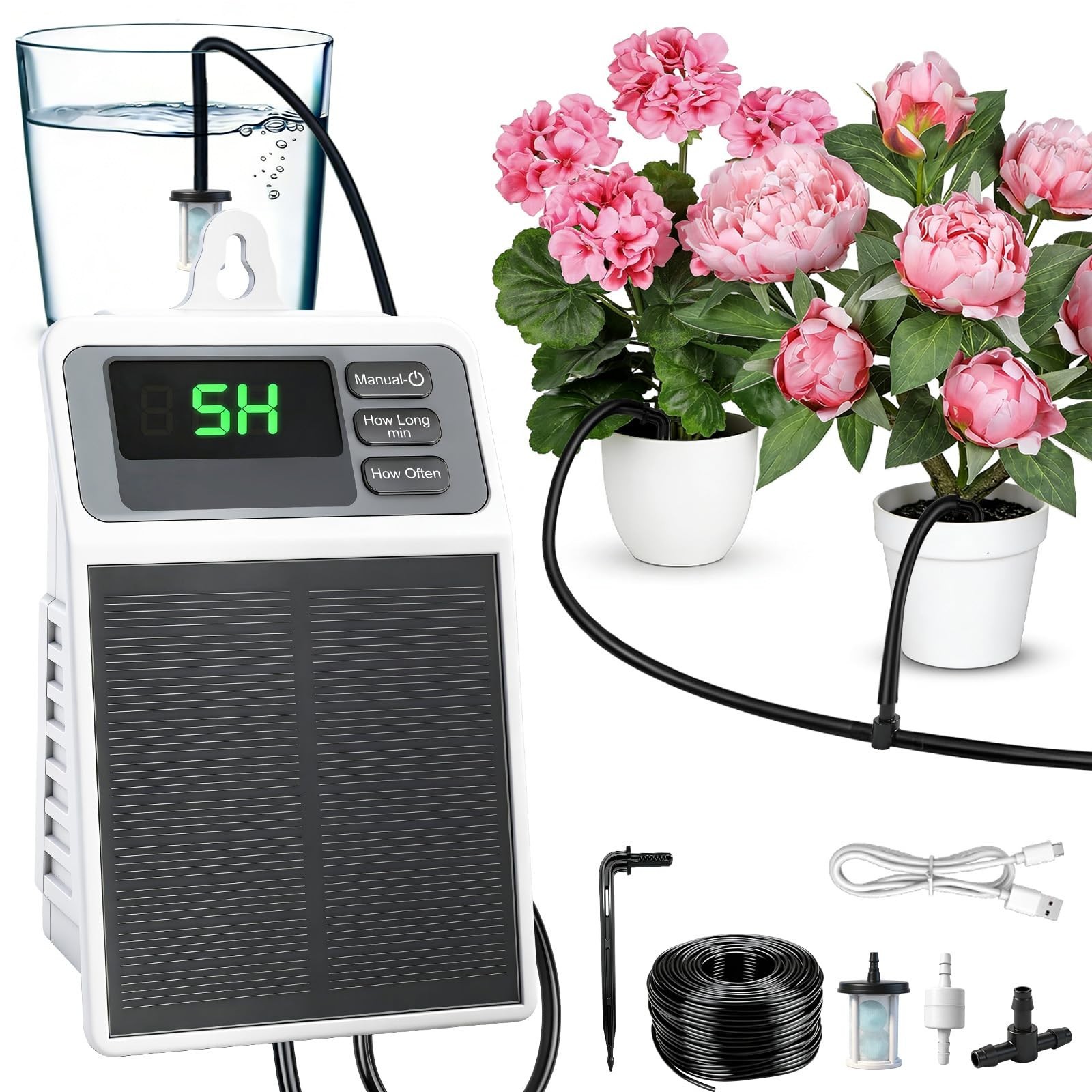 Solar Automatic Drip Irrigation Kit - Self-Watering System for Indoor/Outdoor Pl