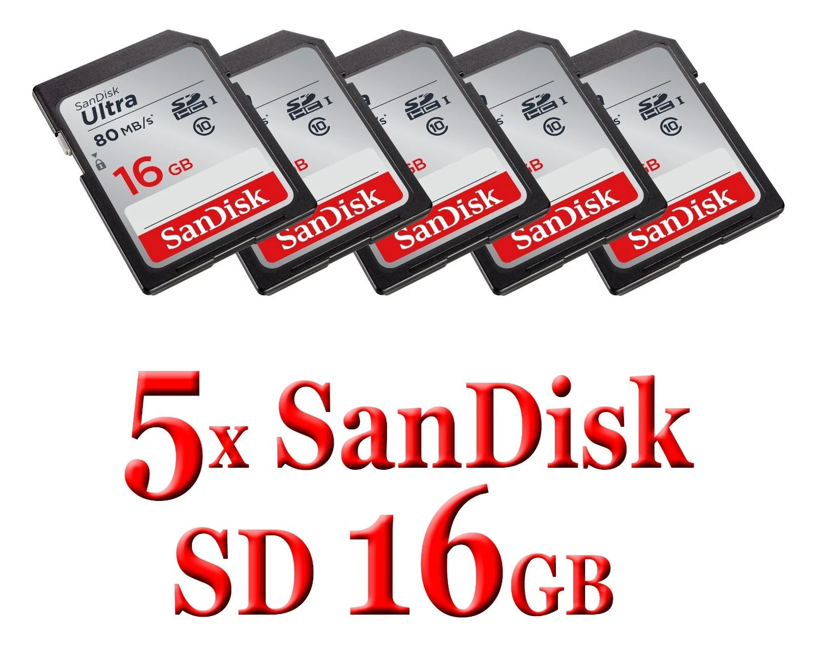Sandisk Ultra 16GB SD cards for Camera / Computers (5 Pack)