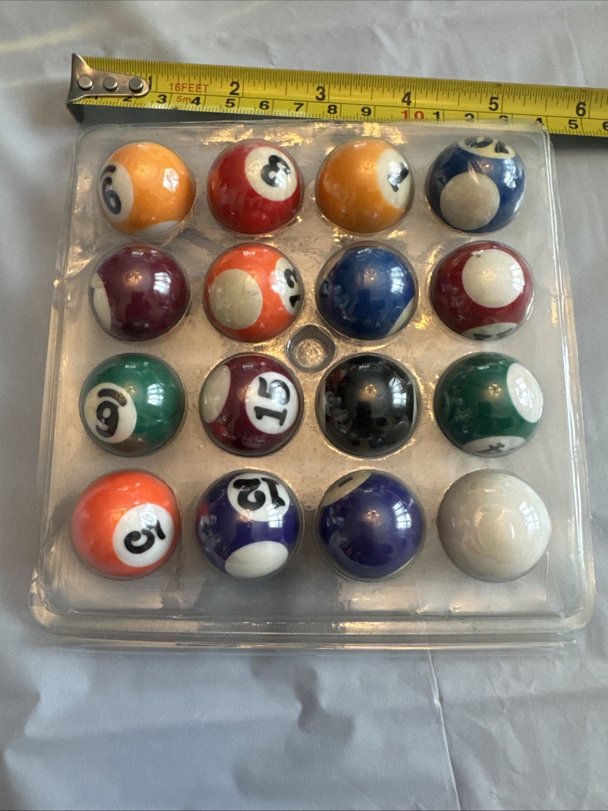 Set of 16 Miniature Small Mini Pool Balls Billiard 1 1/2"  1.5" With Box Used