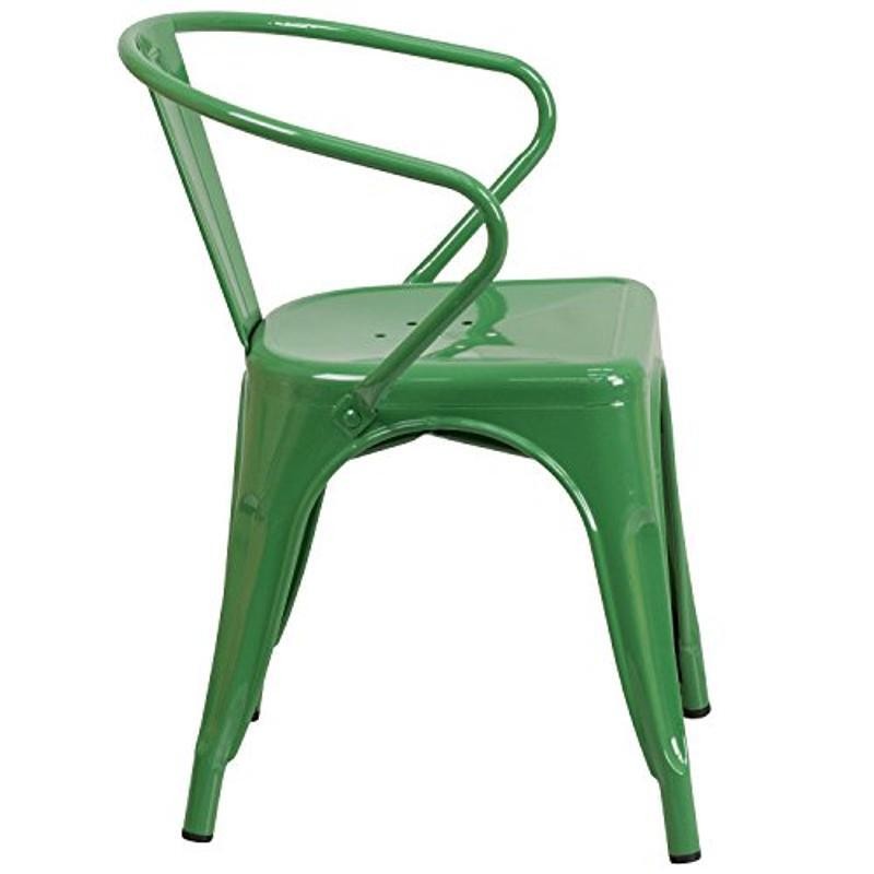 Commercial Grade Green Metal Dining Chair Stackable Weather Resistant 500 Lbs