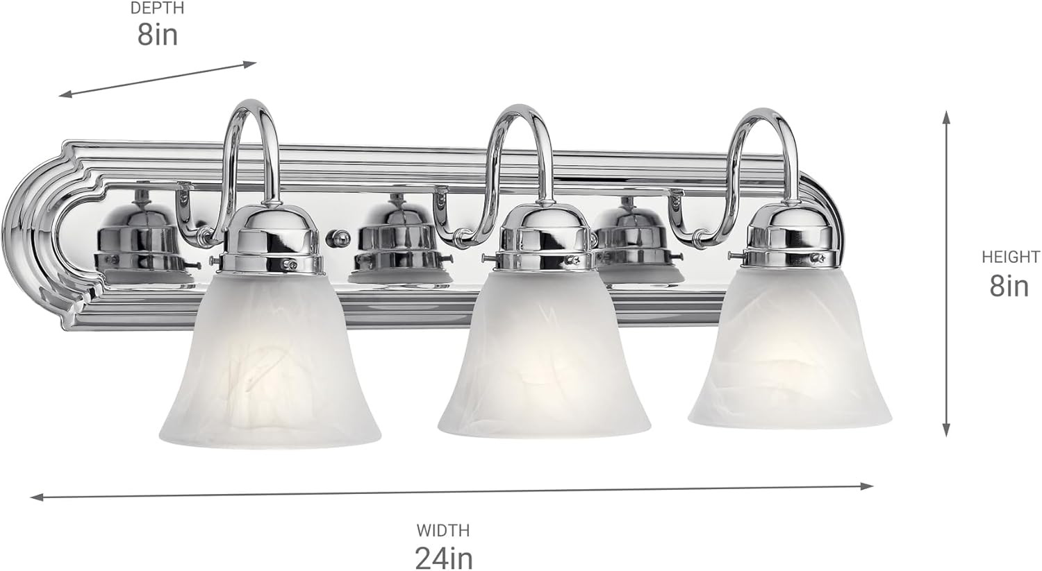 24" 3-Light Vanity Bath Light in Chrome, Modern Bathroom Light with Clear Satin