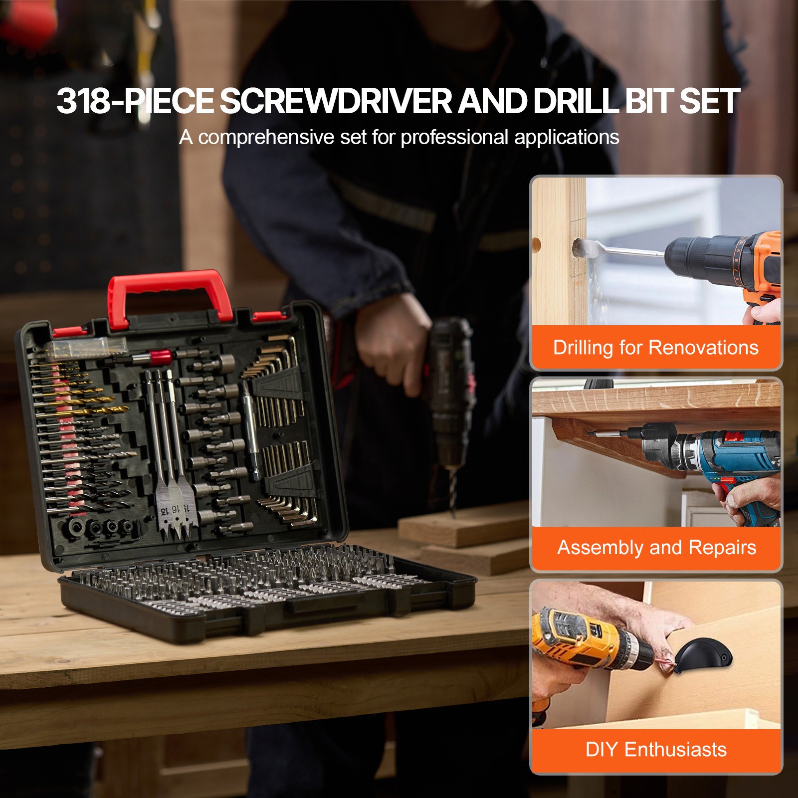 Uimoso Drill Bit Set 318PCS Screwdriver Bit Set with Carrying Case Multi-purpose